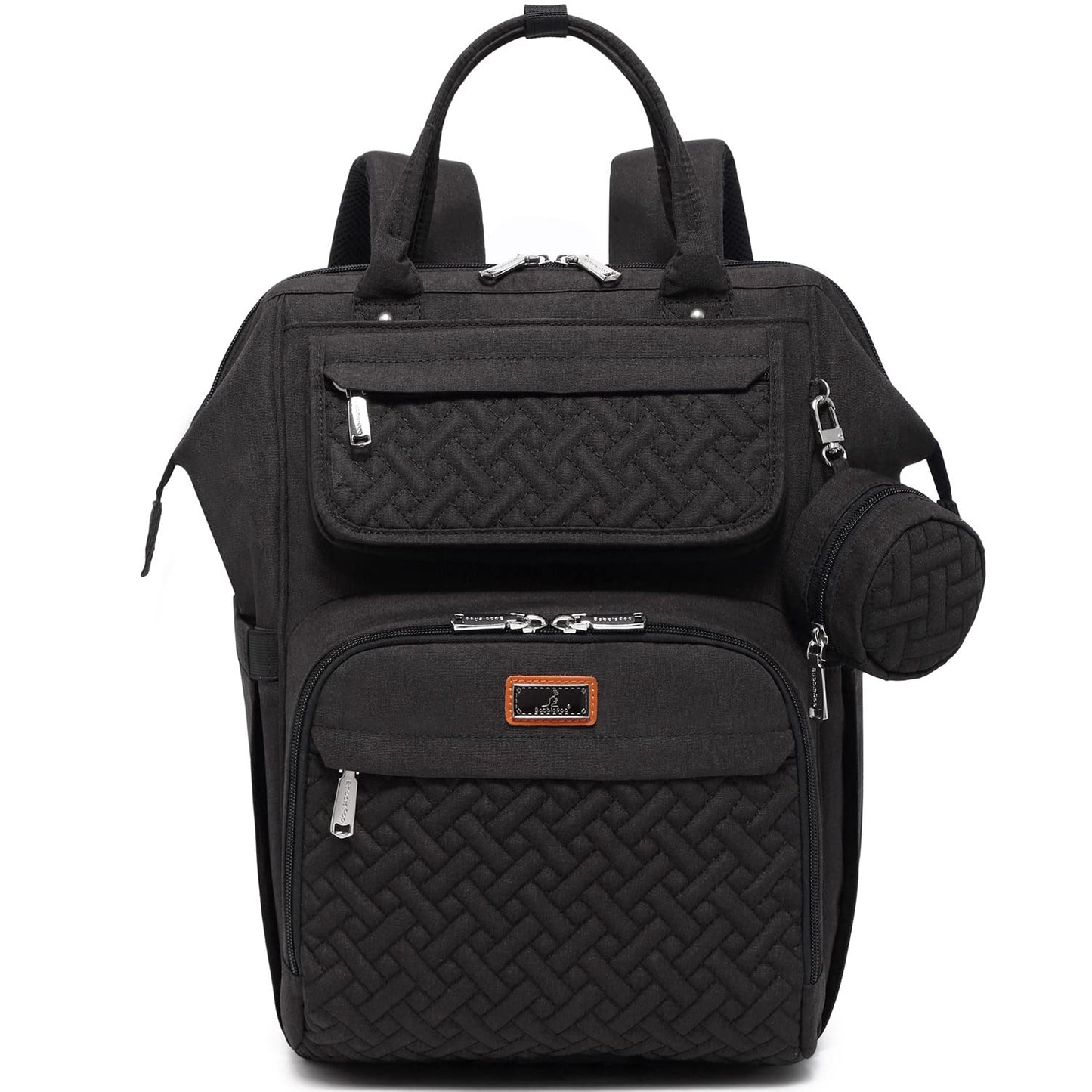 BabbleRoo Diaper Bag Backpack, Multifunction Nappy Changing Bag with Changing Pad, Stroller Straps & Pacifier Case, Unisex Stylish Travel Back Pack for Moms & Dads - Black