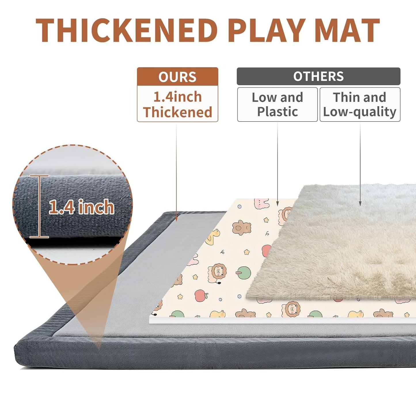 Baby Play Mat for Floor - 1.4" Thick Memory Foam Rug, 80"x70" Playpen Tummy Time Mat, Soft Velvet Nursery Rug, Large Padded Crawling Mat, Cushioned Pads for Playroom Toddlers, Infants, Yoga, Tatami