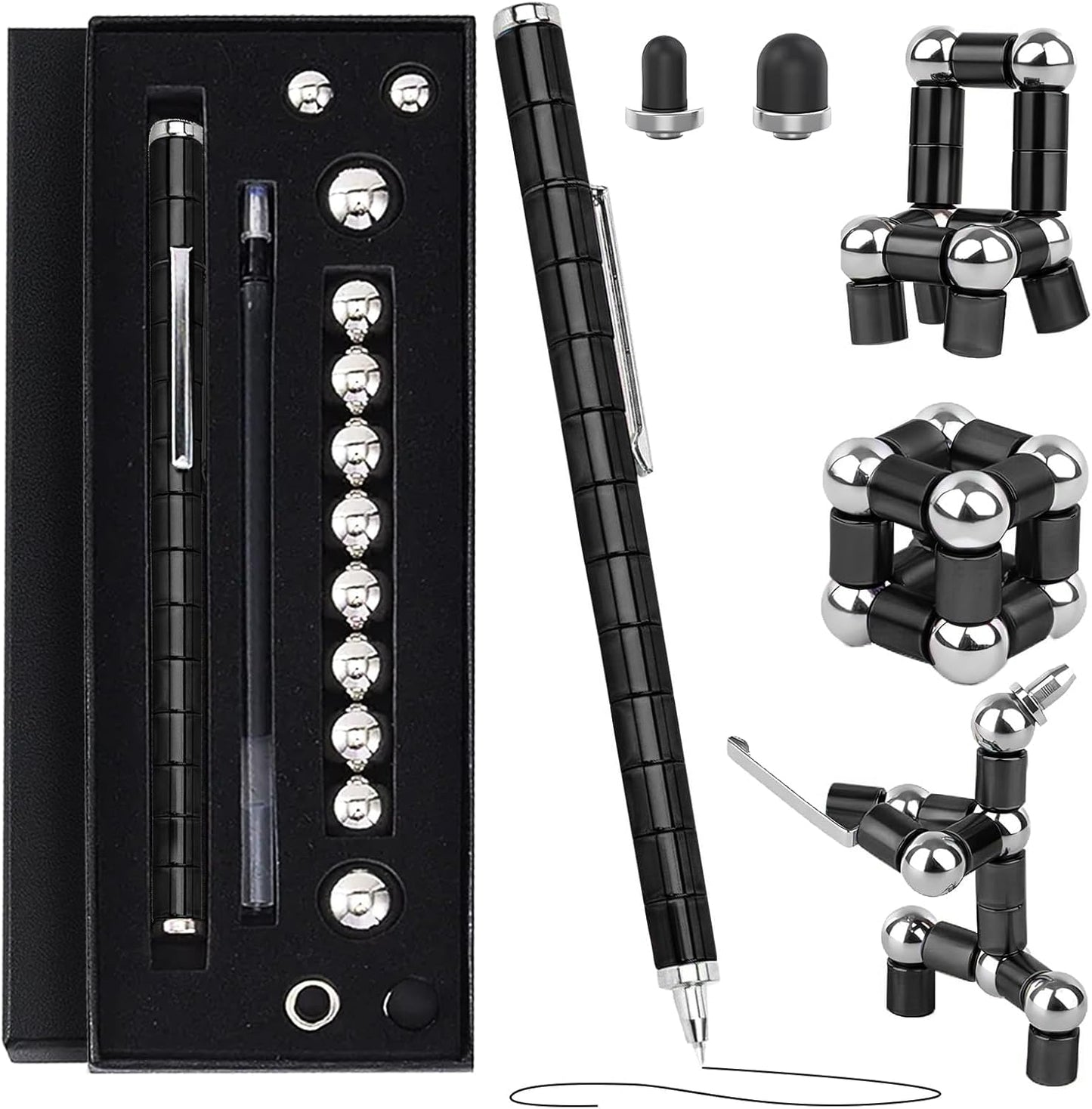 Magnetic Fidget Pen Toys - Multifunctional Writing Novel Pen for Friends, Kids, Boys, Girls, Teens 8+, Office Teacher Birthday Party Gifts, Stress & Anxiety Relief(Black)