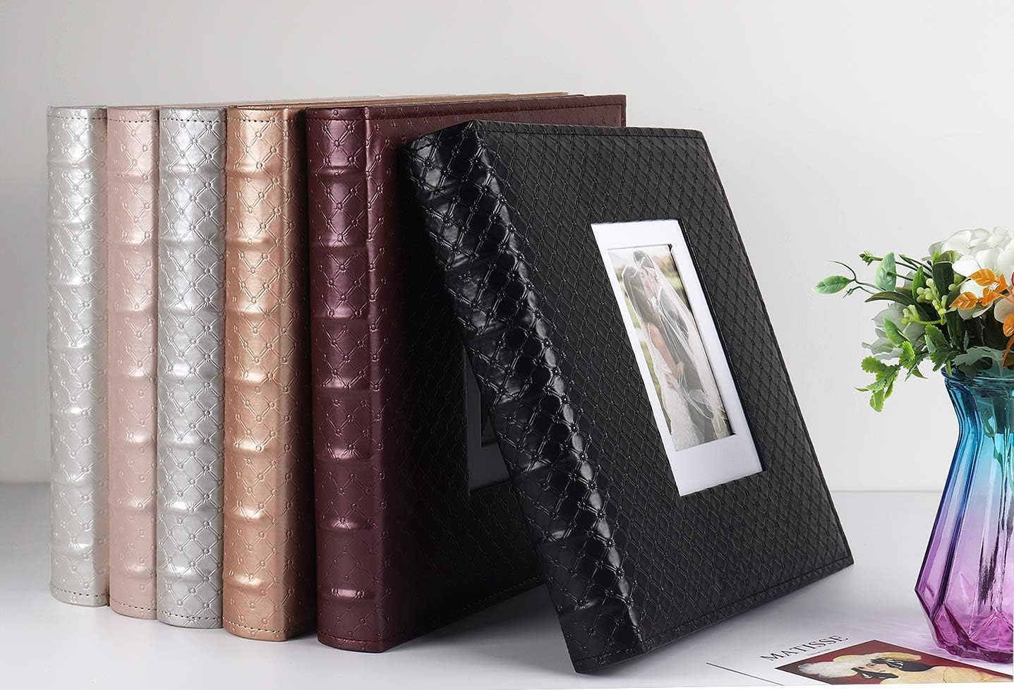 RECUTMS Photo Album 4x6 600 Photos Black Inner Page Button Grain Leather Big Capacity Pockets Pictures Album Birthday Christmas Photo Albums Wedding Anniversary Holiday Gift (Red Wine)