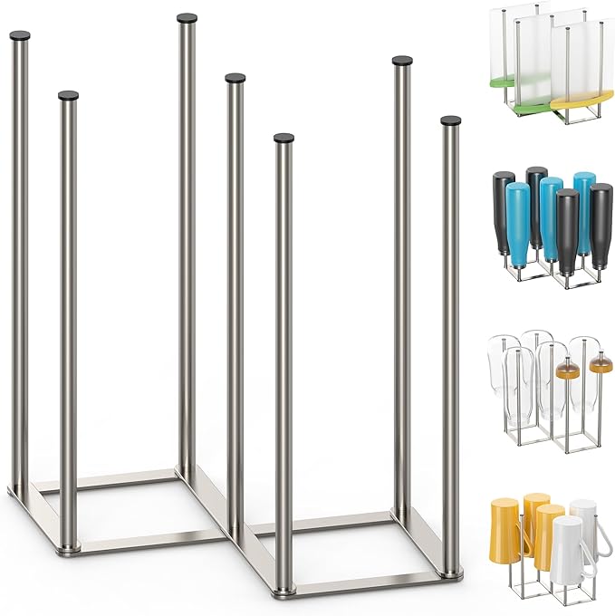 Foldable Bottle Drying Rack, Baby Bottle Drying Rack, Collapsible Cup Draining Holder, Retractable Reusable Storage Bag Dryer with Non-Slip Bottom - Stainless Steels