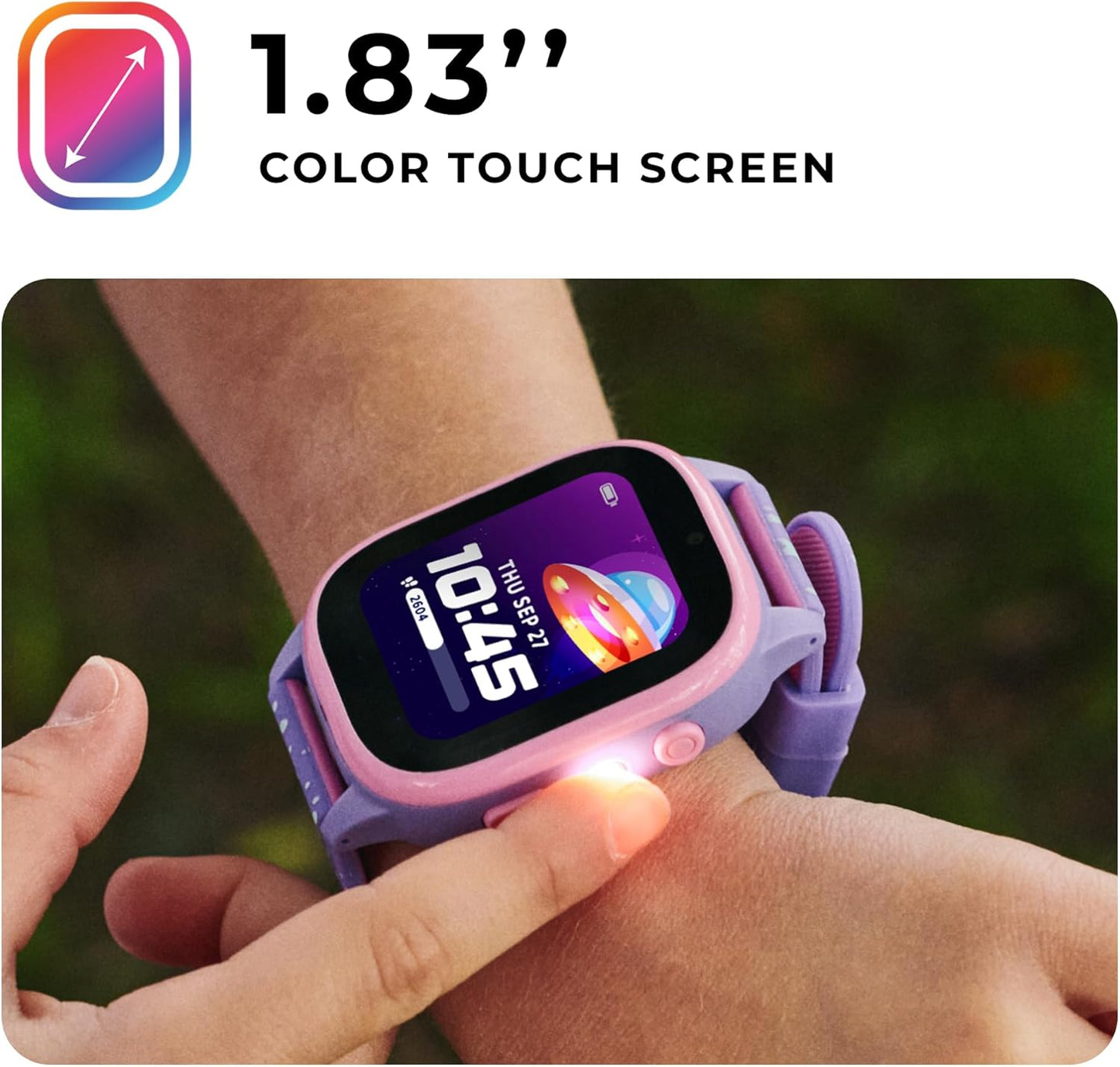 PlayZoom 4 Kids Smartwatch – 1.83” Color Touchscreen, 25+ Games, Selfie Camera, Audiobooks, Songs, Step Tracker, Parental Controls, Waterproof, for Ages 4-12 (Black)