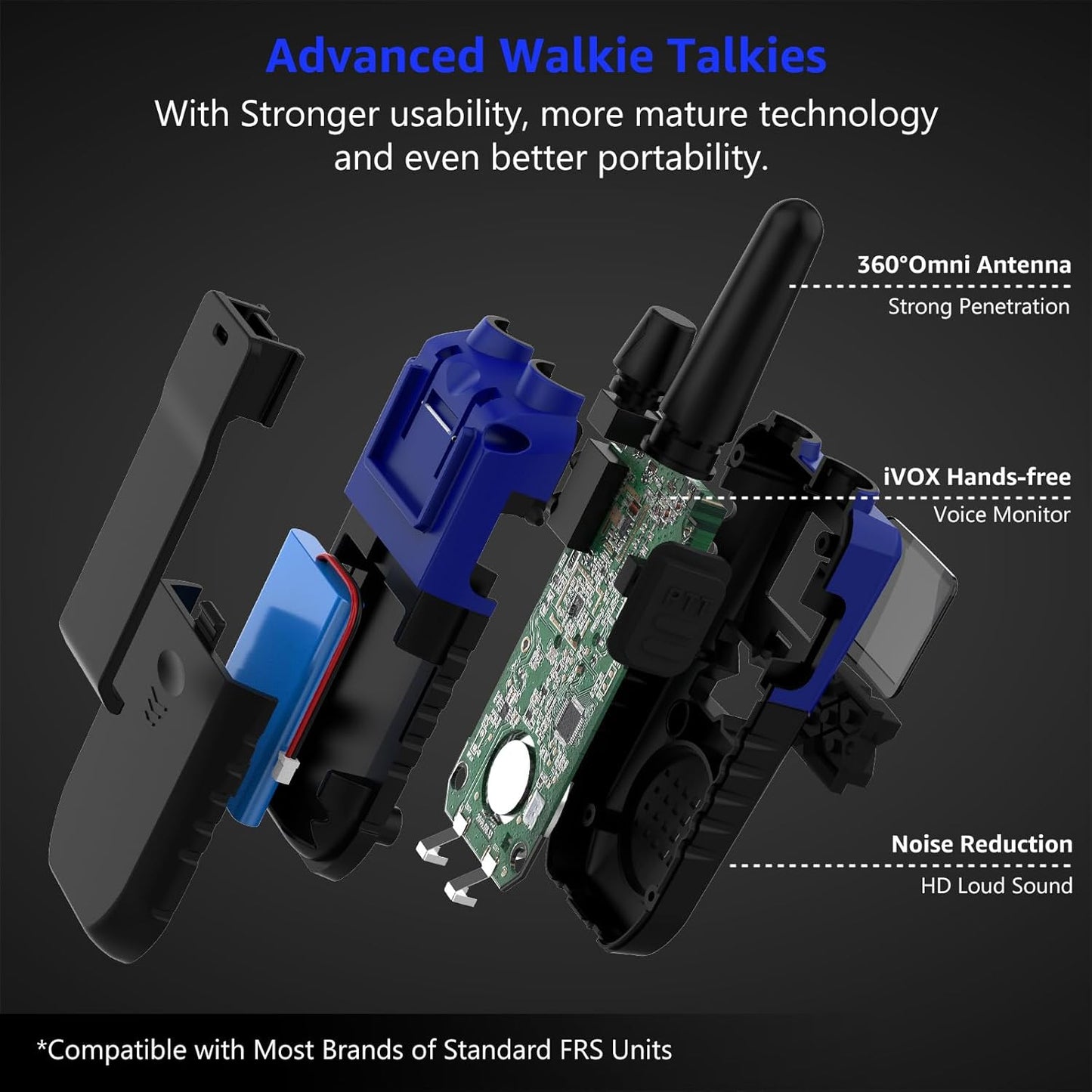 Walkie Talkies for Adults Long Range Rechargeable with NOAA Weather Alert, Multi-Purpose 2 Way Radios 4 Pack for Team Work Seniors Care Kids Adventure Family Camping Hiking Skiing Cruise