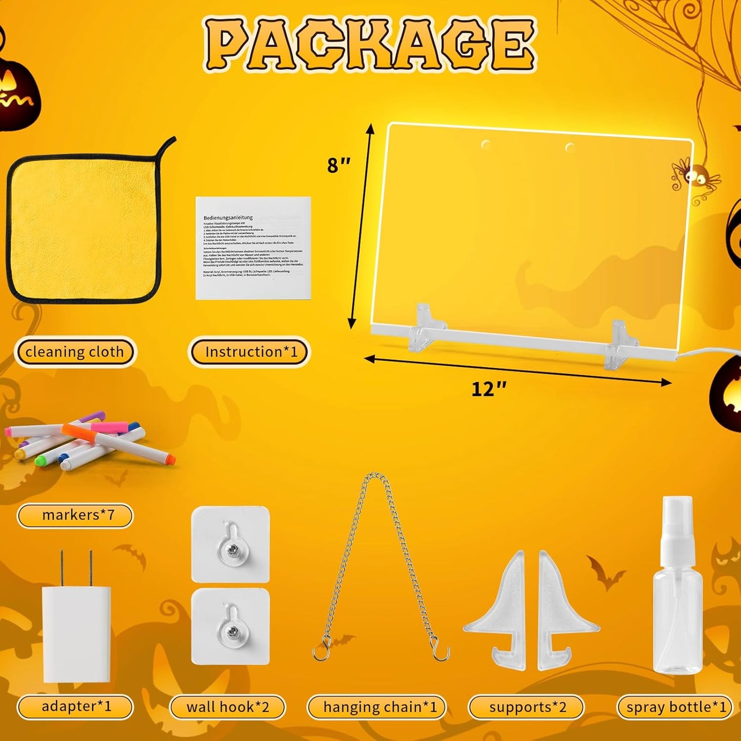 Lumiboard Led Drawing Board with 7 Colors,12"X8" Acrylic Dry Erase Board with Light, Include Adapter, Hanging Chain, Led Drawing Board for Kids with Stand,Birthday and Halloween Gifts for Kids