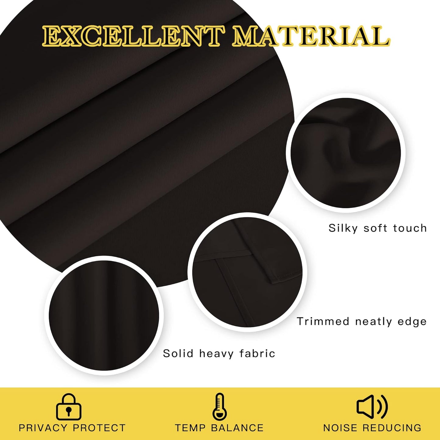 NICETOWN Toffee Brown Curtain Panels - Home Decoration Thermal Insulated Solid Grommet Blackout Curtains/Drapes for Hall/Sliding Door (80" Wide by 108" Long, Black, Set of 2)