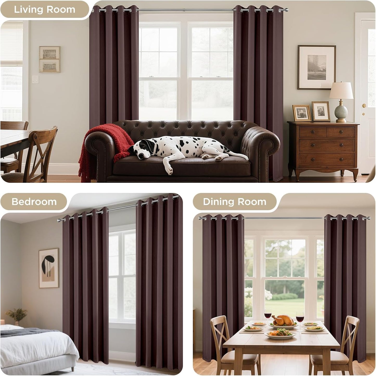 Joydeco Blackout Curtains 84 Inch Length 2 Panels Set, Thermal Insulated Long Curtains& Drapes 2 Burg, Room Darkening Grommet Drapes for Living Room Bedroom Window (W52 x L84 Inch, Chocolate)