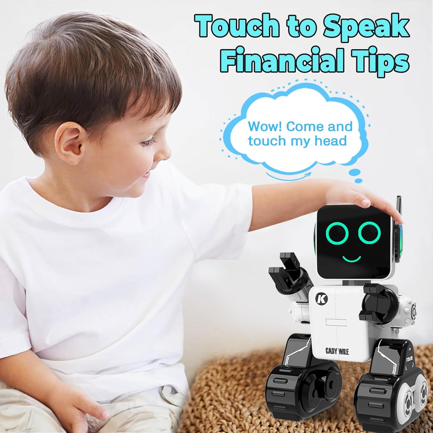 okk Robot Toys for Kids, Programmable Remote Control Robot, Interactive Toys with Coin Bank, LED and Tray, Walking Talking Singing Dancing Gift for Boys Girl（White）