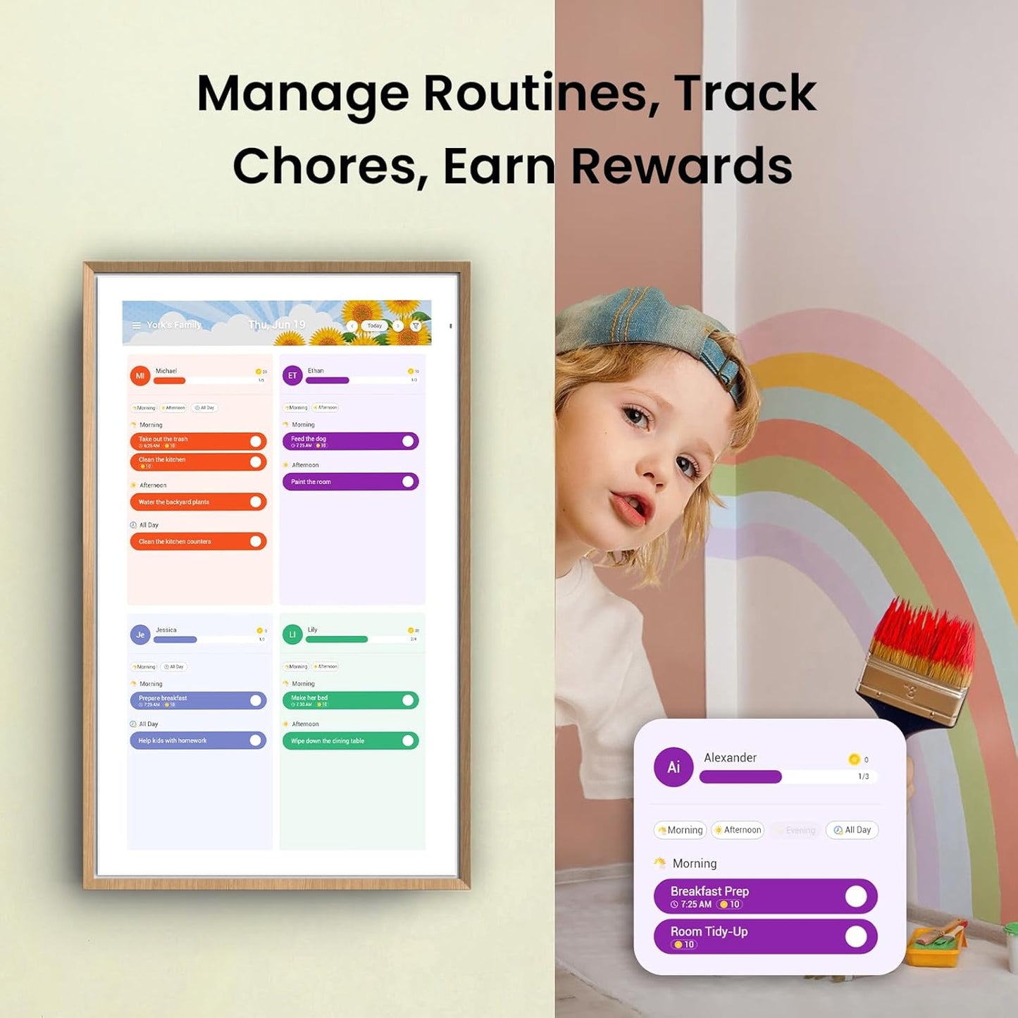 ApoloSign 21.5-inch Digital Calendar: Dual Mode Calendar with Google Play & Multi-calendar Sync, Electronic Planner & Chore Chart, Smart Touchscreen, Interactive Display for Family Schedules (Gray Wood, 21.5")
