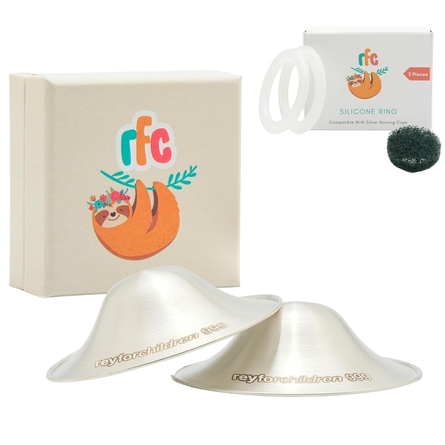RFC Silver Nursing Cups - 999 Silver Nursing Pad - Nipple Shield Kit for Nursing Newborn - Breastfeeding Essentials - Nipple Cover Breastfeeding - with Silicone Ring & Cleaning Scotch & Case (XL)