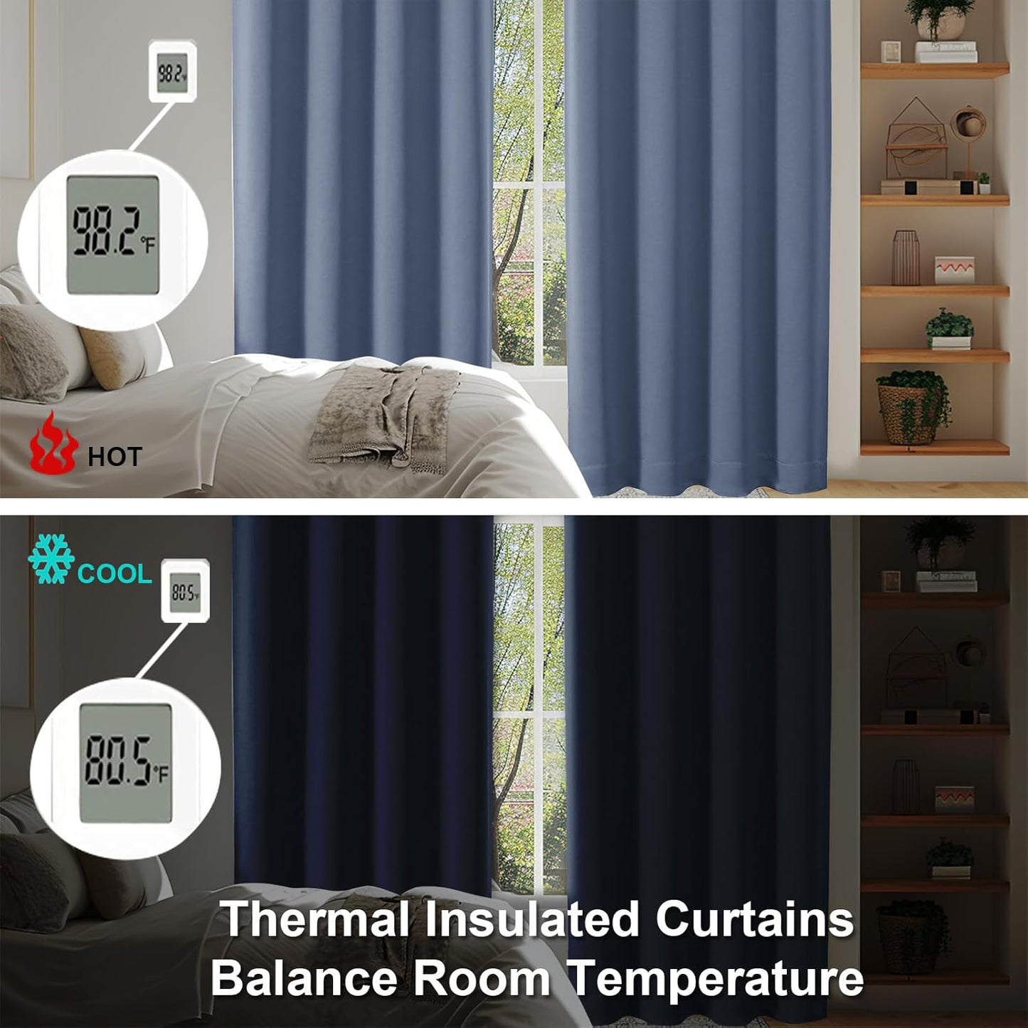 Simplebrand Ava Denim Blue Blackout Curtains for Bedroom 90 Inches Long 2 Panels Set, Solid Privacy Energy Saving Living Room Window Treatment Curtains Blackout Drapes, W40 x L90 Inch, Denim Blue