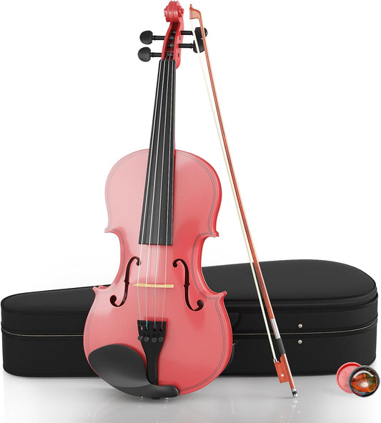 1/8 Beginner Violin Kit, Complete Violin Set with Case, Bow, Rosin,Pink