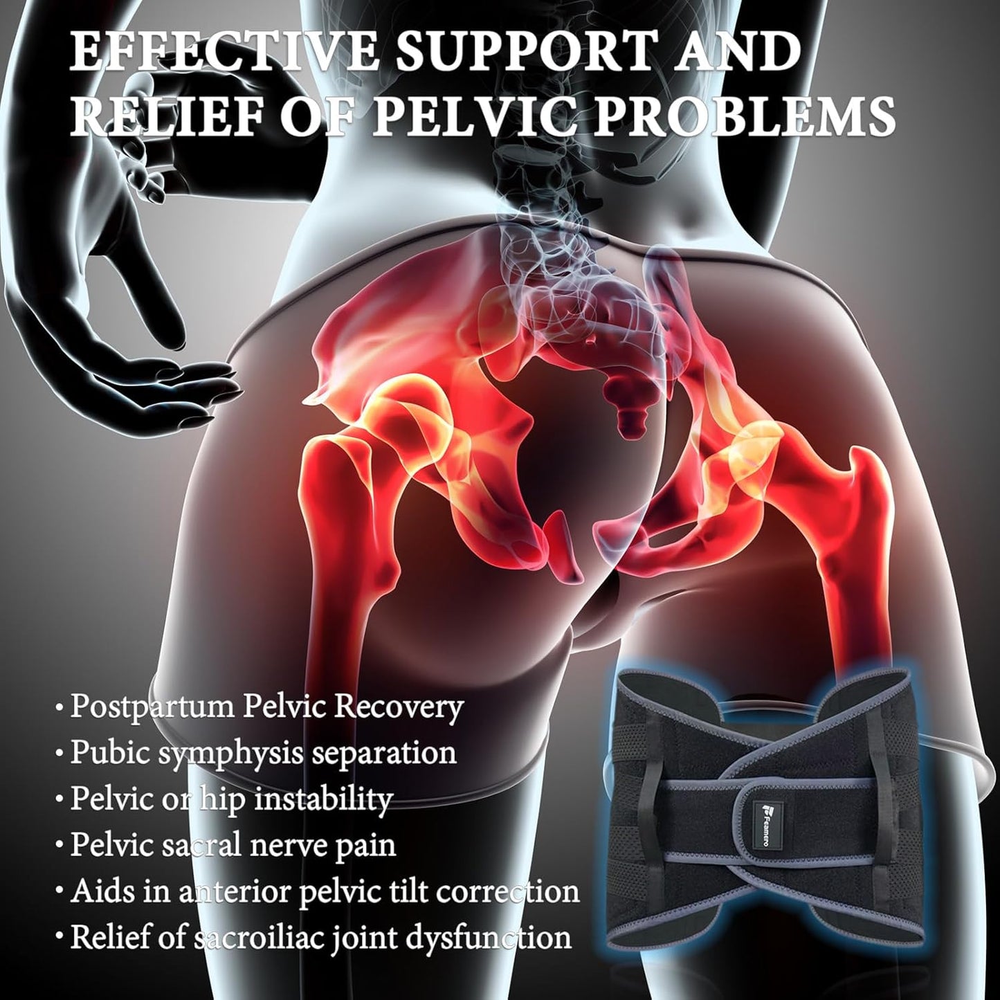Inflatable Pelvic Support Belt for Women and Men, Adjustable Pressure SI Joint Brace for Postpartum Recovery, Pelvic Tilt Correction, Hip & Pubic Symphysis Pain Relief (L)