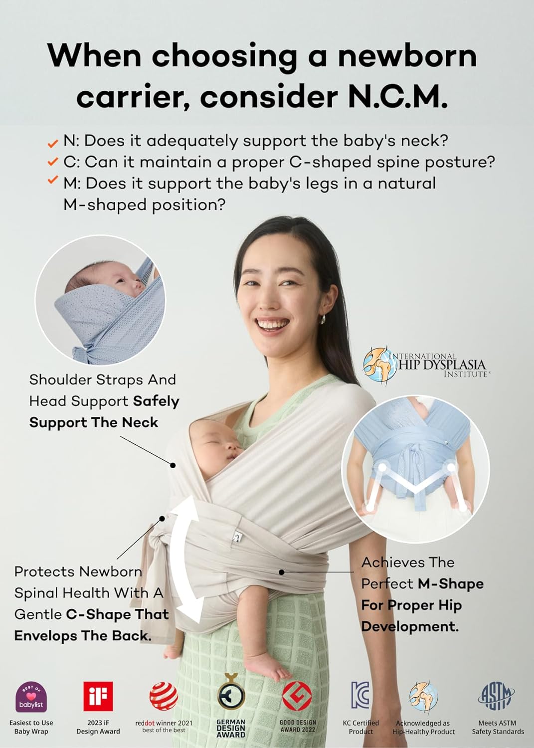 Konny Baby Carrier Flex SoftBreeze with Head Support - Adjustable, Easy to Wear Baby Wrap Sling, Perfect for Newborn Babies Essentials up to 44 lbs (XS-XL) - Black