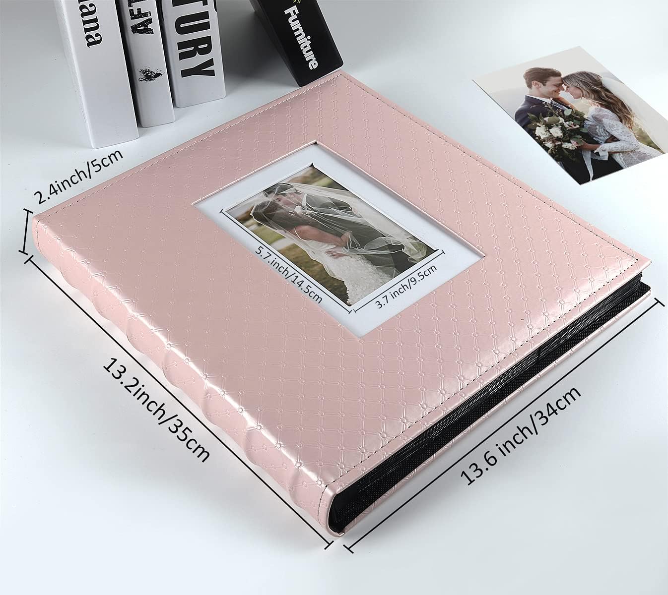RECUTMS Photo Album 4x6 600 Photos Black Inner Page Button Grain Leather Big Capacity Pockets Pictures Album Birthday Christmas Photo Albums Wedding Anniversary Holiday Gift (Light Champagne)