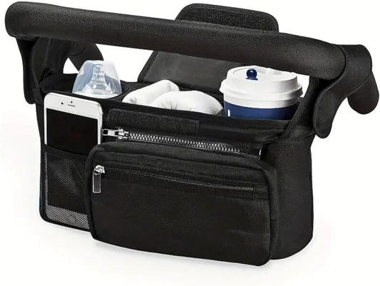 GajetNest Universal Stroller Organizer with Insulated Cup Holder Detachable Phone Bag and Carry Strap Fits Uppababy, Baby Jogger, Britax, BOB, Umbrella and Pet Stroller and more (Black)