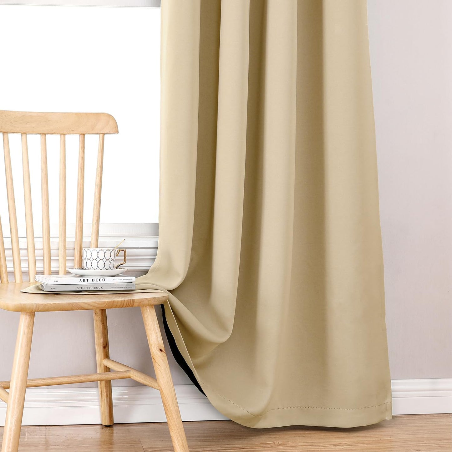 ChrisDowa 100% Blackout Curtains 84 inch Long for Bedroom with Black Liner, Extra Wide 2 Thick Layers Total Blackout Thermal Insulated Grommet Window Curtains 2 Panels Set (Beige, 60 x 84 Inch)