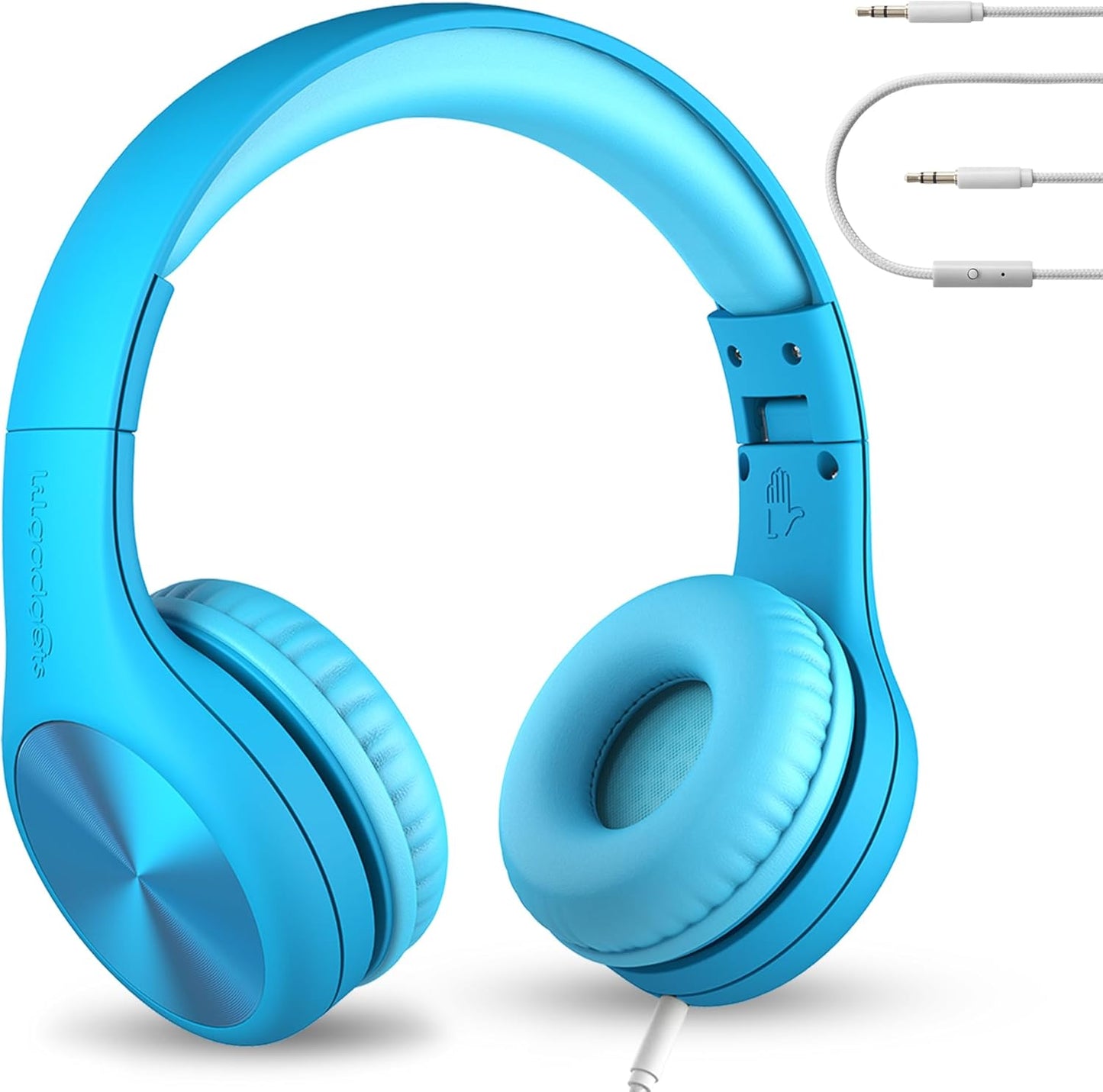 LilGadgets Connect+ Pro Wired Kids Headphones for School w/Microphone, Volume Limiting & Noise Reduction Over-Ear Headset with Cord, SharePort Technology & SoftTouch Padding, Blue Headphones for Kids