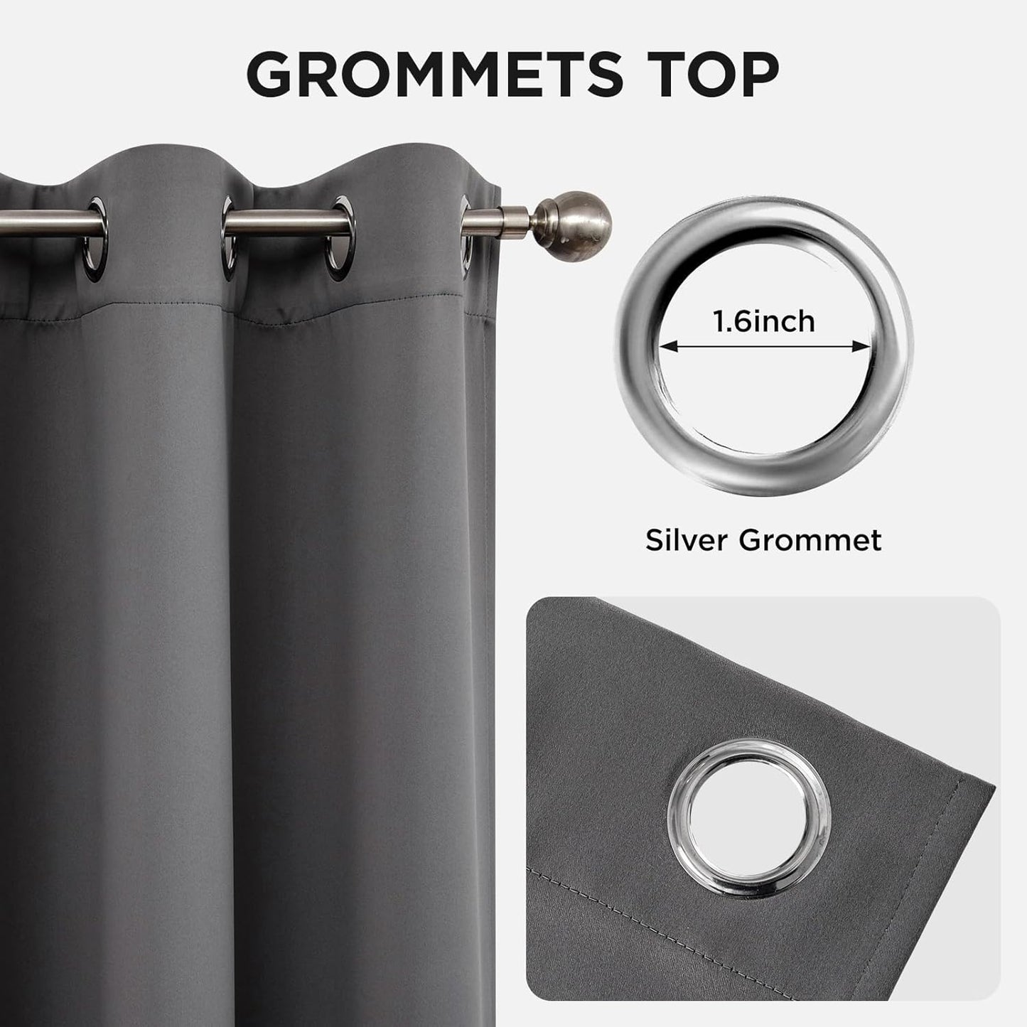 Joydeco Blackout Curtains 63 Inch Length 2 Panels Set, Thermal Insulated Long Curtains& Drapes 2 Burg, Room Darkening Grommet Drapes for Living Room Bedroom Window (W52 x L63 Inch, Light Grey)