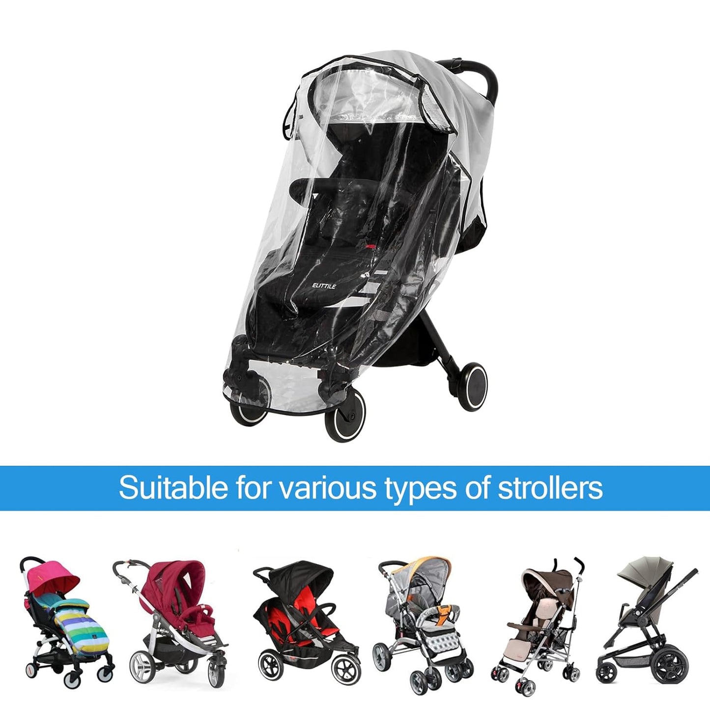 Clear Stroller Rain Cover, Universal Travel Weather Shield Breathable Baby Stroller Rain Cover for Windproof, Waterproof, Protect from Sun Dust Snow