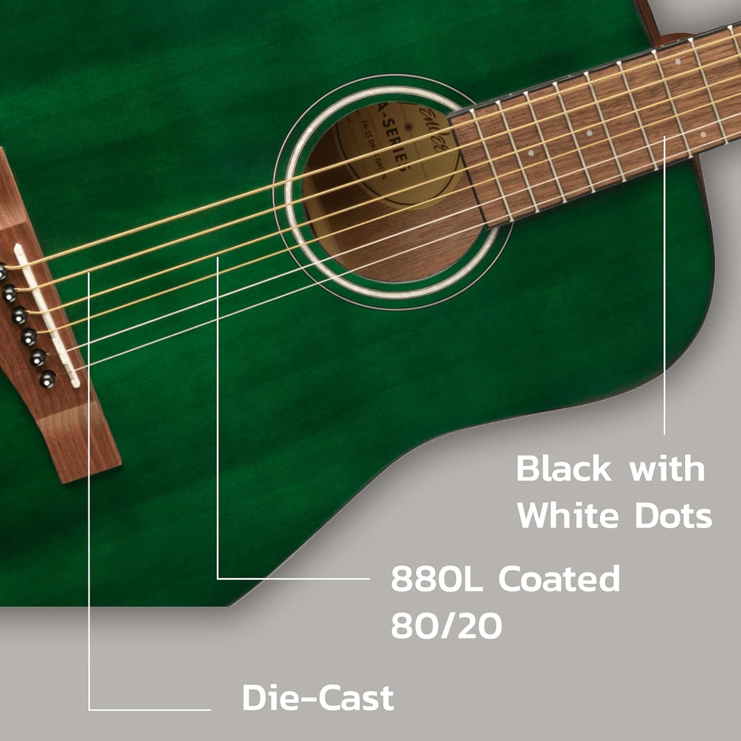 Fender FA-15 3/4-Scale Kids Steel String Acoustic Guitar - Green Learn-to-Play Bundle with Gig Bag, Tuner, Strap, Picks, Fender Play Online Lessons, and Austin Bazaar Instructional DVD