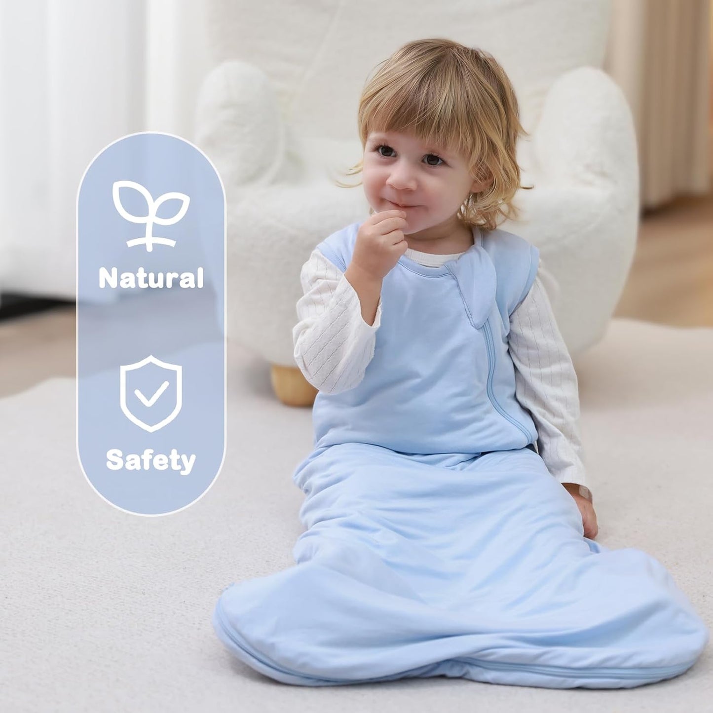Mosebears Unisex Baby Sleep Sack 1.0 TOG, Supersoft Rayon Made from Bamboo Wearable Blanket with 2-Way Zipper (Fog Blue,18-36 Months)