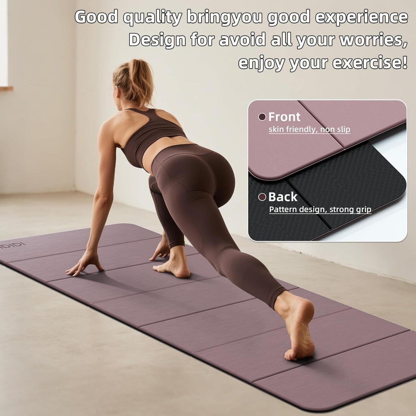 Foldable Yoga Mat Extra Thick 0.32 Inches Eco-Friendly POE Material, Non-Slip Design Fitness Mats, Multi-Purpose Workout Mats For Studio or Home Use (70 x 24 x 0.32 inches）