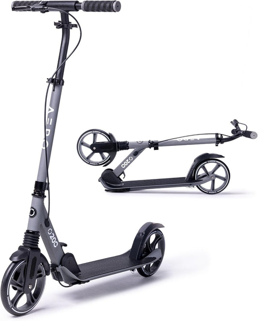 Aero Big Wheels Kick Scooter for Kids 6+, Teens & Adults | Light Up Wheels, Hand Brake, Rubber Deck Mat & Shock Absorption | Foldable & Height Adjustable