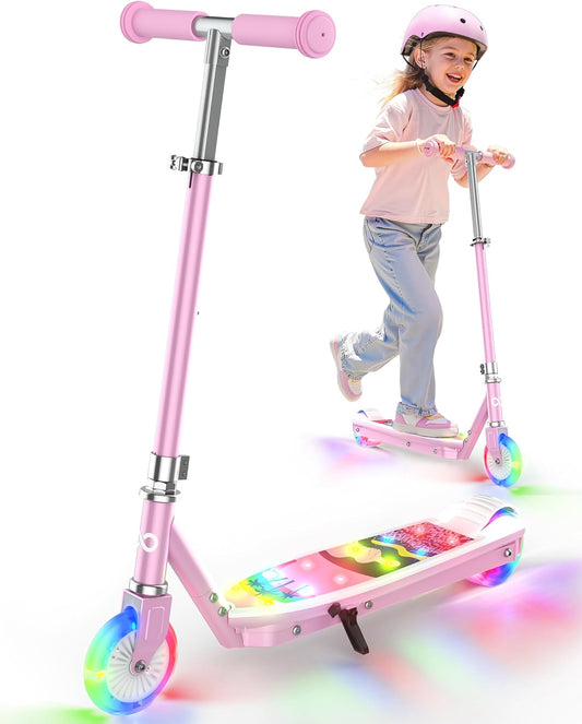 Gyroor Kids Electric Scooter with LED Lights – 2-Level Adjustable Handlebar, 5 MPH Safe Speed, Foot Sensor Start, Rear Brake, 2-Hour Charge, 121 lbs Max Load, for Boys & Girls Ages 6-12