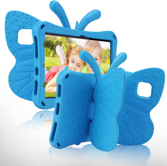Fire HD 10 Kids Tablet 11th Gen 2021 2023 Case 10.1 Cute Butterfly Kids Pro Case with Stand Light Weight EVA Rugged Shockproof Heavy Duty Kids Friendly Full Cover for Kids Girls (Blue)