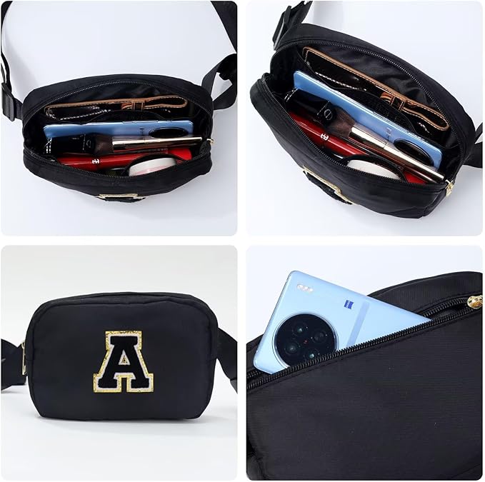 YOOLIFE Initial Crossbody Bags for Women - Belt Bag Fanny Packs for Women Cross Body Bag Sling Bag Black Small Waist Packs Mothers Day Gifts Travel Accessories Monogrammed Gifts I