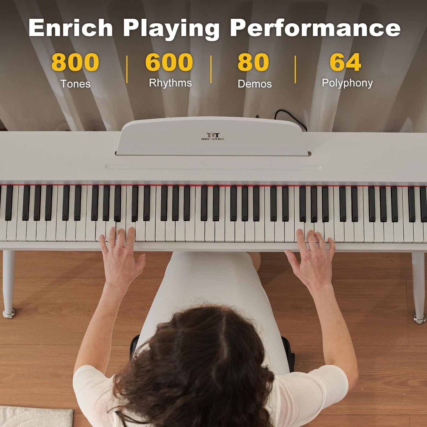 MUSTAR 88 Key Piano Keyboard for Beginners, Semi Weighted Electric Piano Keyboard 88 Keys, Portable Digital Piano 88 Key Weighted with 3-Pedal Unit, Built-In Speakers, USB/MIDI Connecting (White)