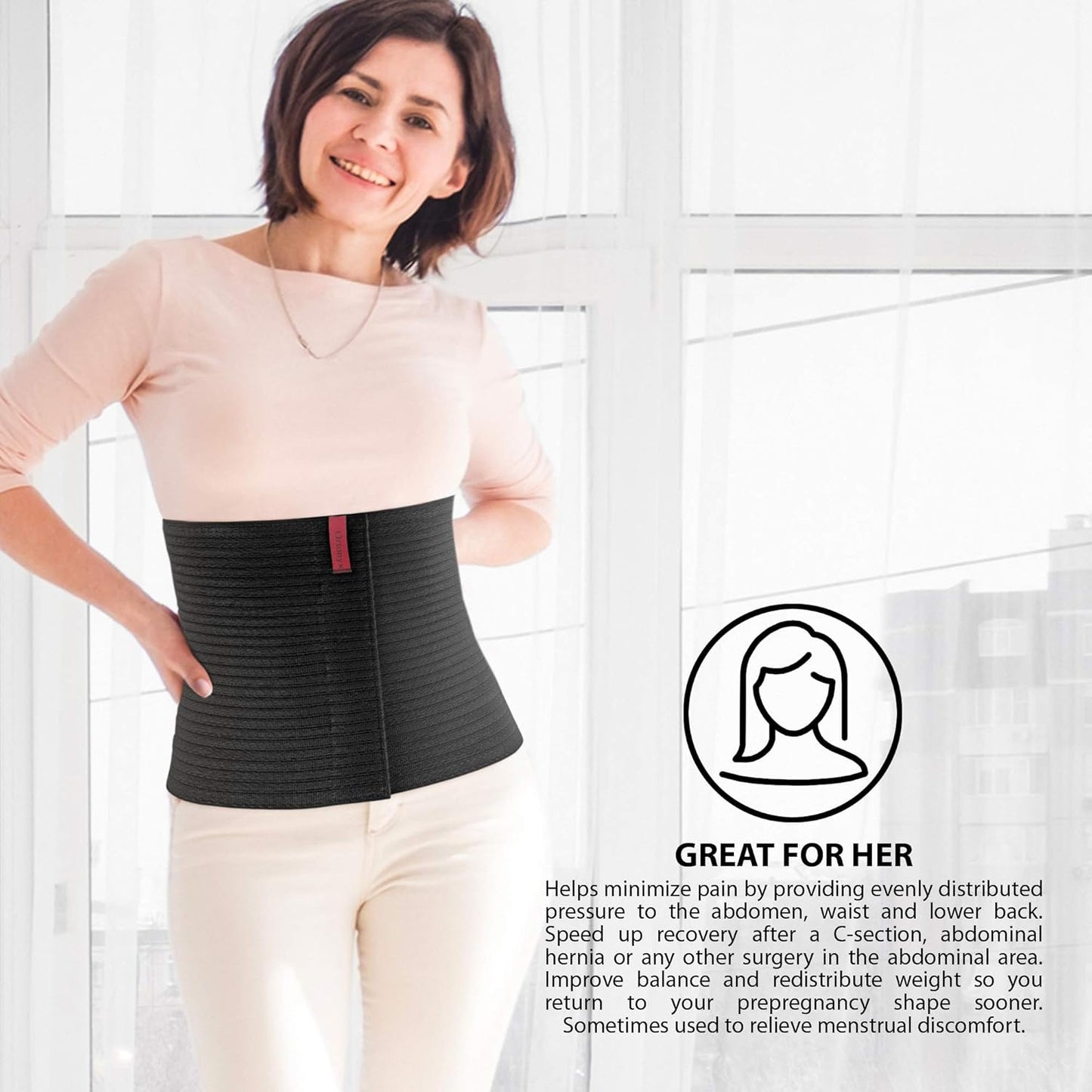 ORTONYX 10.25" Abdominal Binder for Men and Women/Postpartum Post-operative Post-surgery Wrap/Abdomen Navel Umbilical Hernia Support Belt / 524010 Black 3XL Plus Size