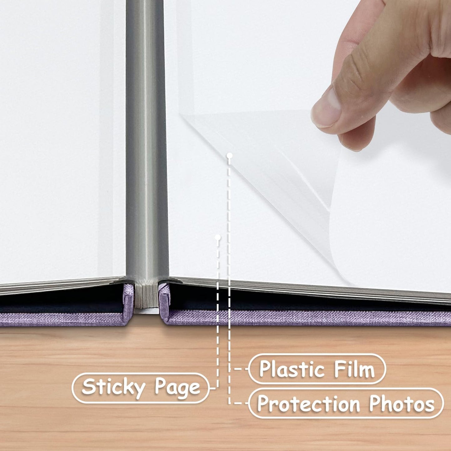 Large Photo Album Self Adhesive Scrapbook Album for 4×6 5×7 8×10 Pictures DIY Magnetic Linen Cover Album 40 Pages for Family Wedding Gifts with Metal Pen and Plastic Board, Light Purple