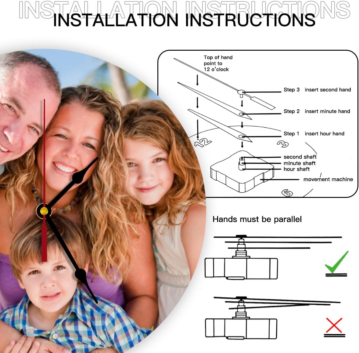 Generic Custom Clocks for Walls Personalized Picture Hanging Time Clocks Customize Gifts for Kitchen Bathroom Home Creative, 10inch-25cm