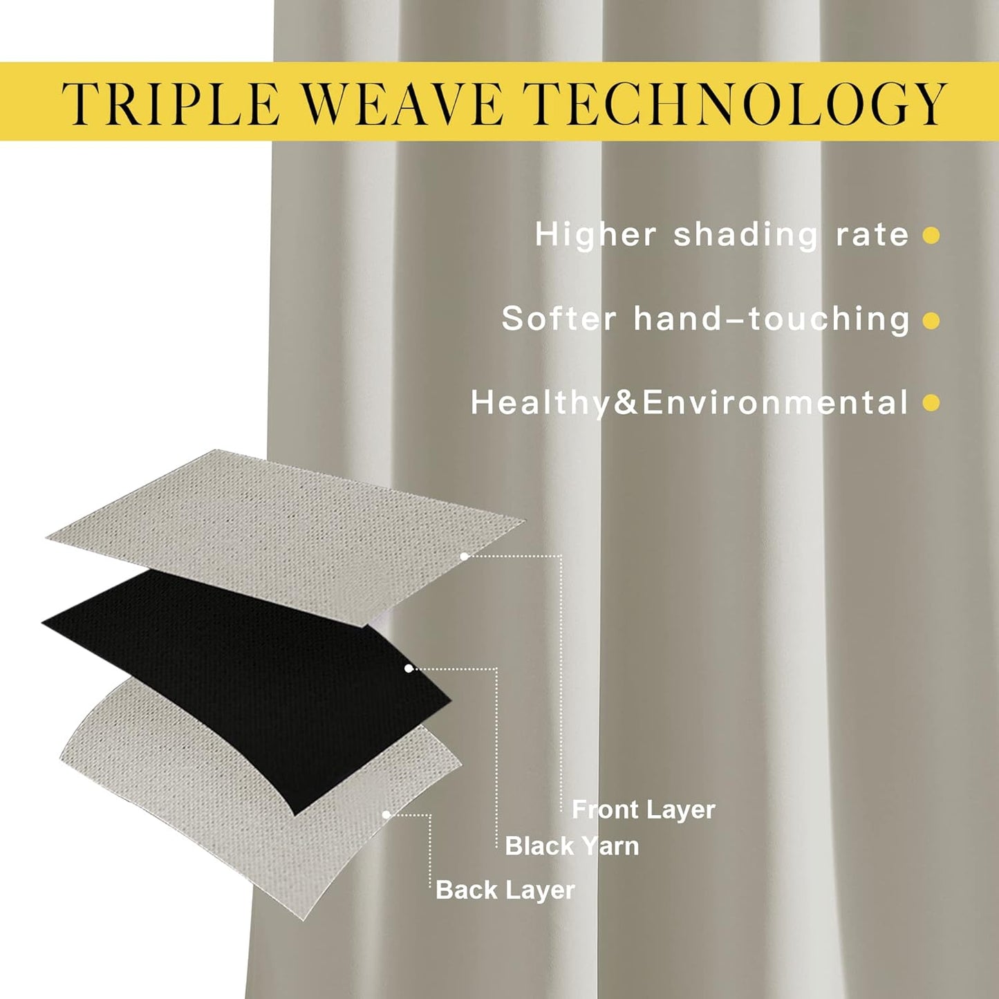 NICETOWN Room Darkening Natural Curtains 84 inches Long, Grommet Room Darkening Thermal Insulated Sound Dampening Window Treatments for Bedroom/Home Office, 2 Panels, W46 x L84