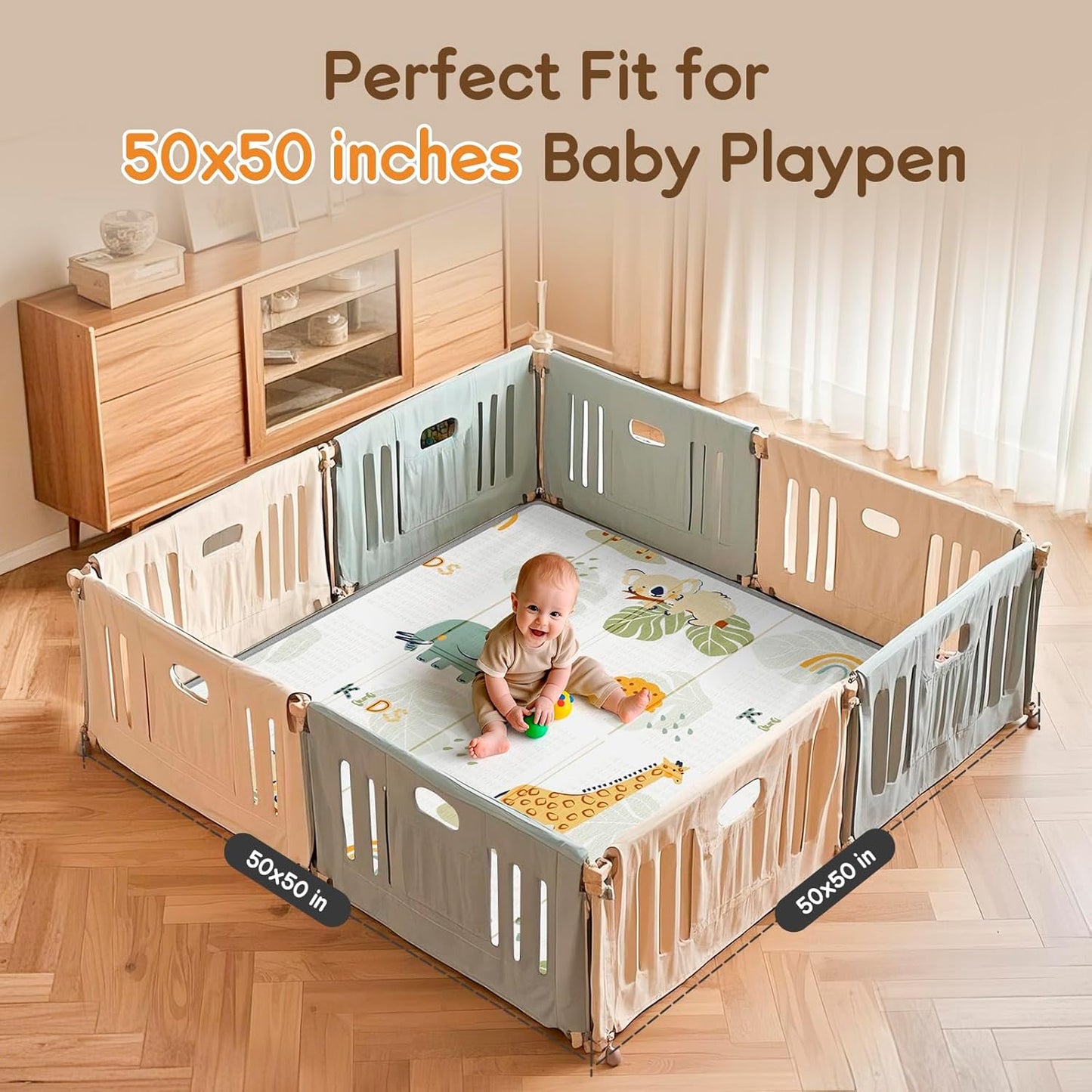 Foldable Baby Play Mat, PIGLOG 50x50 Playpen Mat, Waterproof Playmats for Babies and Toddlers Kids, Safe Foam Playmat for Tummy Time, Reversible Portable Baby Floor Mat for Infant, Giraffe + Elephant