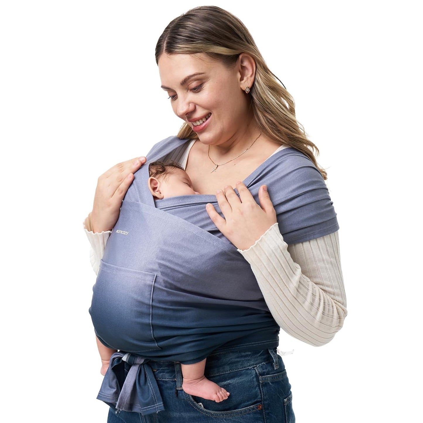 Momcozy Baby Wrap Carrier, Ergonomic Infant Slings for Newborn to Toddler 8-35 lbs, Adjustable Baby Wrap for Adult Fits Sizes XXS-XXL, Easy to Wear Baby Carriers, Gradient Blue