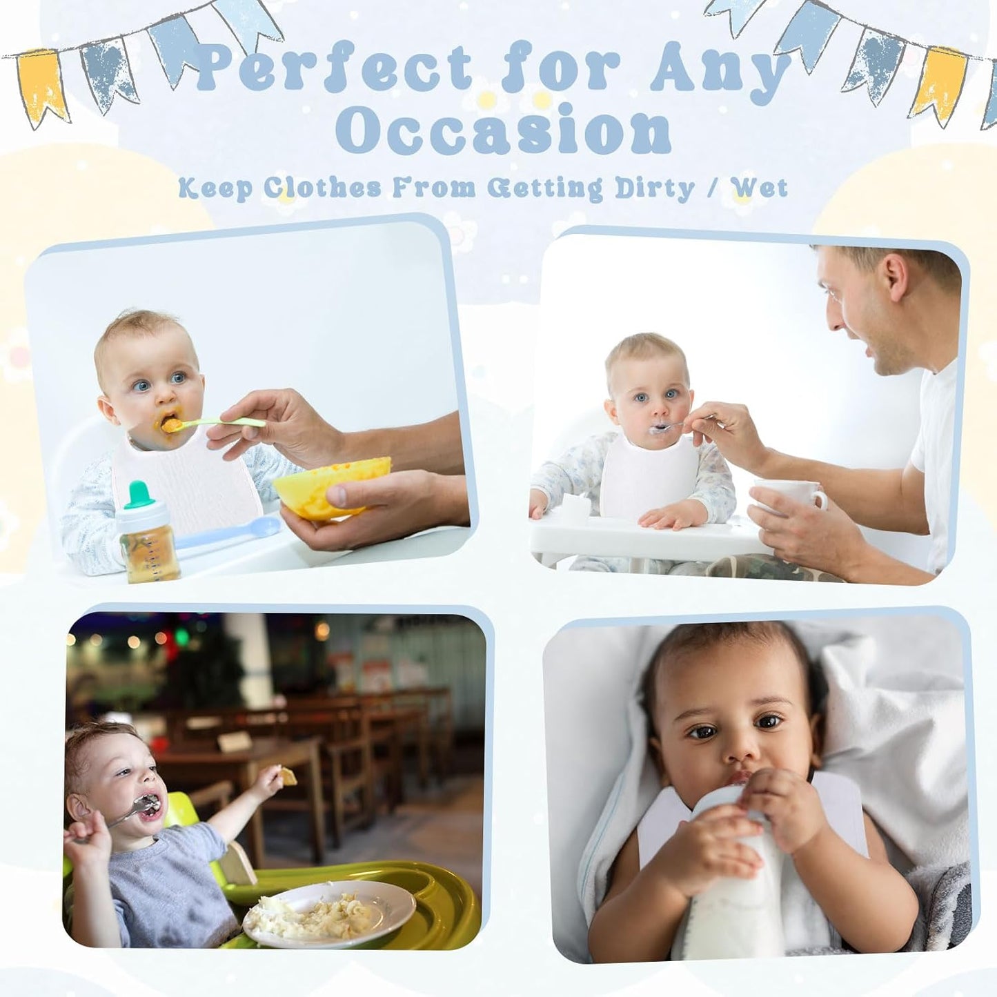 Toulite 10 Pcs White Bibs for Baby Washable Reusable Waterproof Cotton Feeder Bibs with Double Sided Design