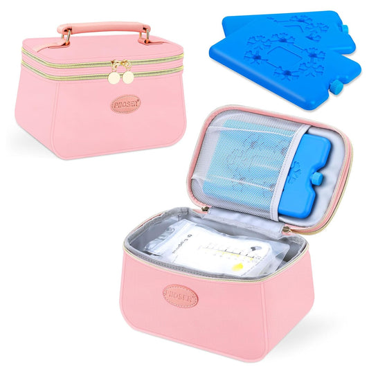 PIIOSER Breast Milk Cooler Bag with 2 Ice Pack, Fit 6 Breastmilk Storage Bags Up to 8Oz, Insulated Baby Bottles Tote Bag for Daycare and Breastfeeding Mom (Pink-XS)