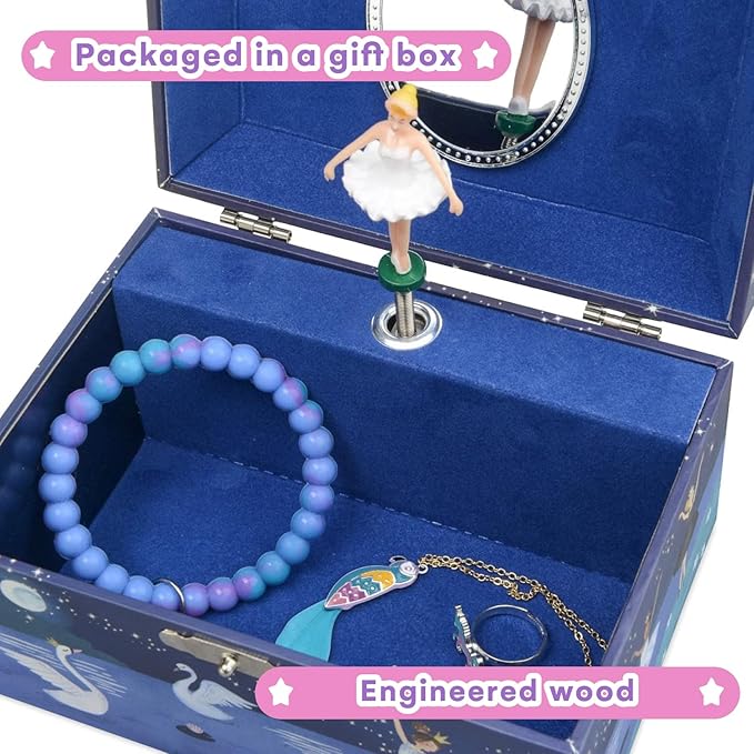 Jewelkeeper Girl's Musical Jewelry Storage Box with Spinning Ballerina, Glitter Design, Swan Lake Tune