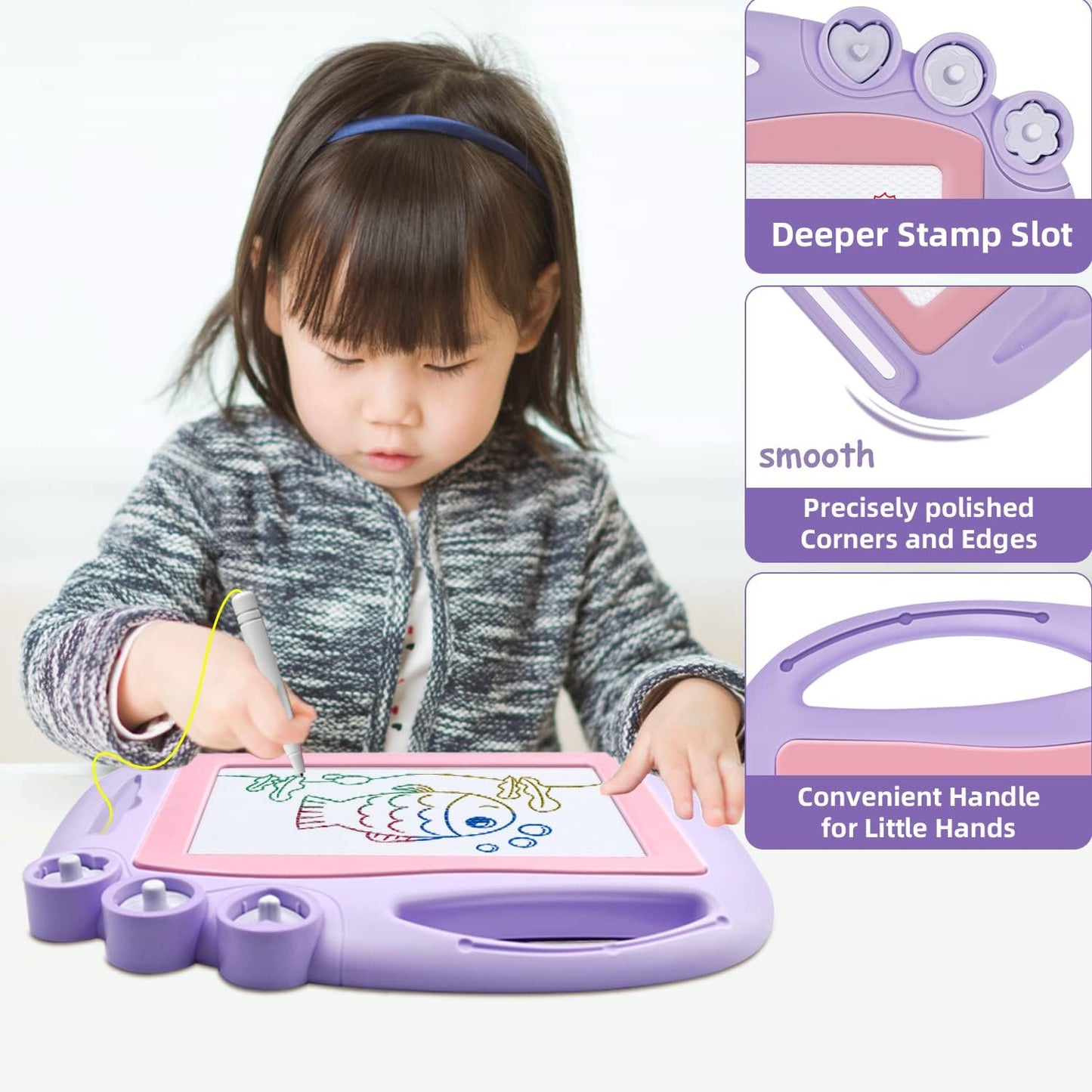 AiTuiTui Magnetic Drawing Board Toddler Toys for Girls Gifts, Erasable Sketch Writing Doodle Pad Travel Games for Kids in Car, Early Education Learning Skill Development Toys for Kids Toddlers