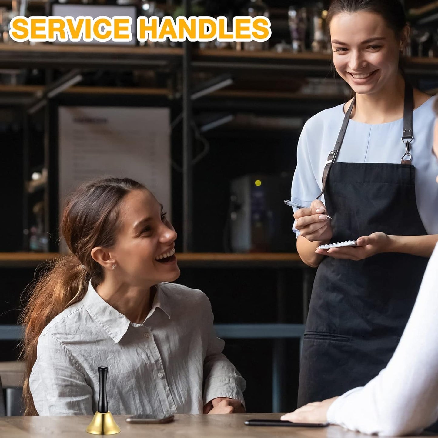 Yeshone 50 Pcs Hand Steel Call Bells Bulk Wedding Dinner Service Bells with Wood Handles for the Sick Elderly Alert Classroom Alarm, 1.97 x 3.66 Inches(Gold)