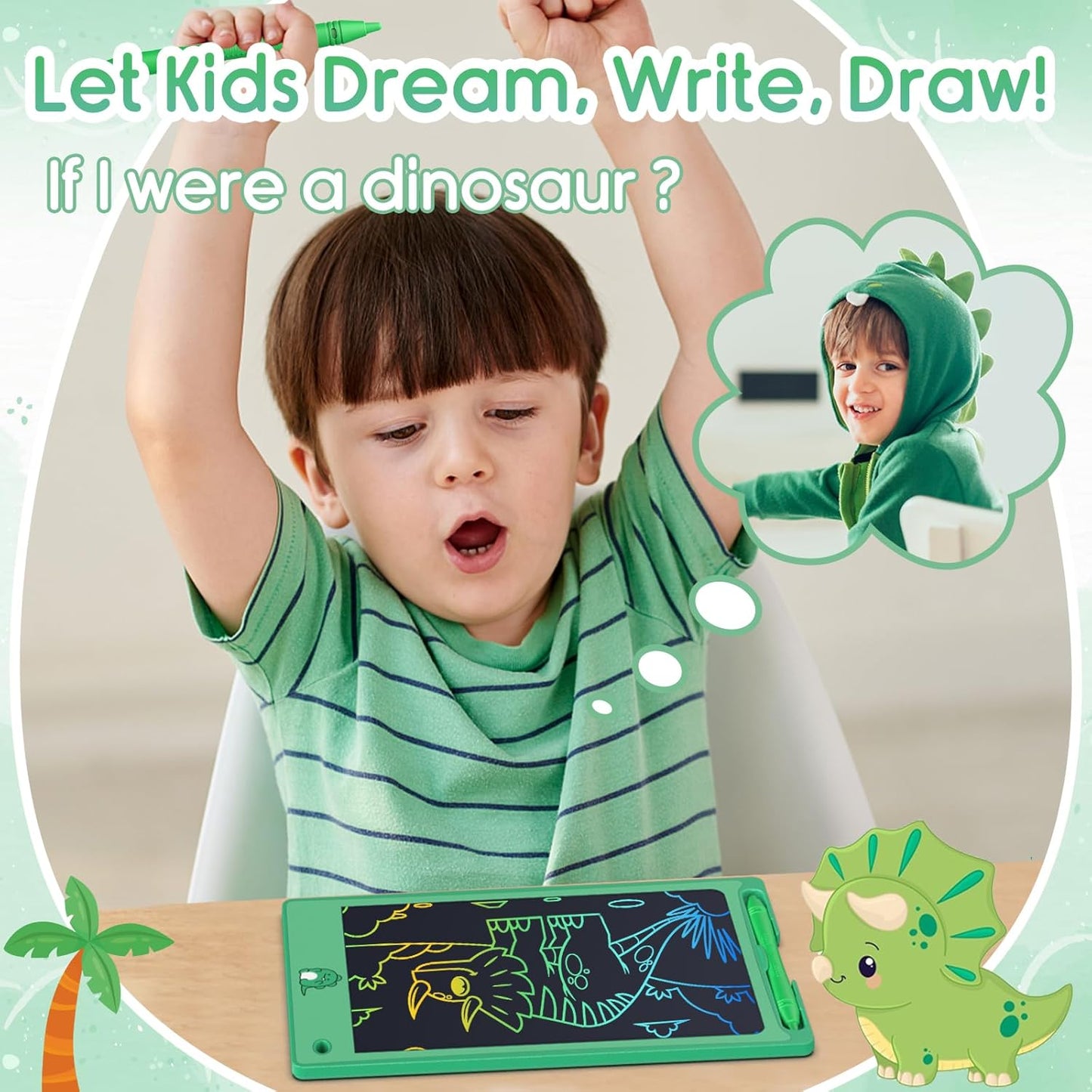 FLUESTON Toys LCD Writing Tablet Toddler,Toys for Boys Girls 3 4 5 6 7 8year,8.8 Inch 1pcs in 1 Pack Drawing Pad Toy Easter Basket Stuffers for Kids,Drawing Tablet Doodle Board Cute Dinosaur