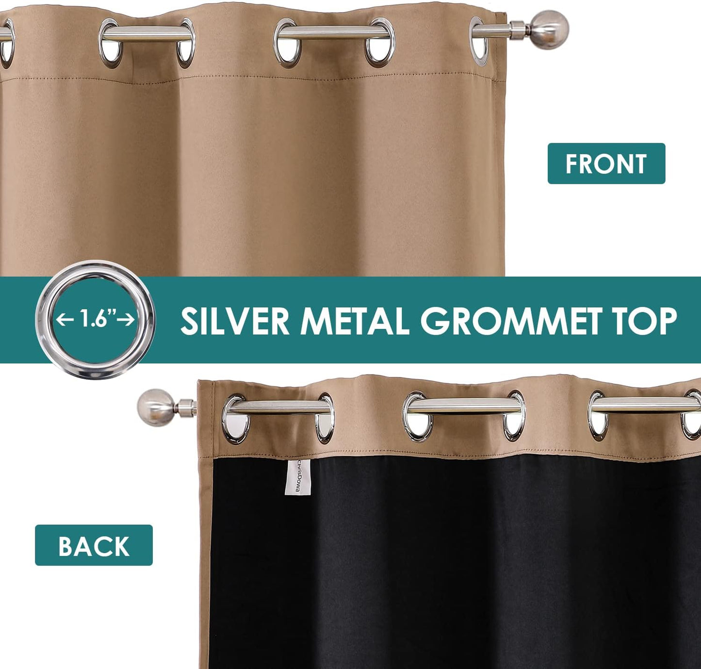 ChrisDowa 100% Blackout Curtains 80 inch Long for Bedroom with Black Liner, 2 Thick Layers Total Blackout Thermal Insulated Grommet Window Curtains 2 Panels Set (Cappuccino, 52 x 80 Inch)