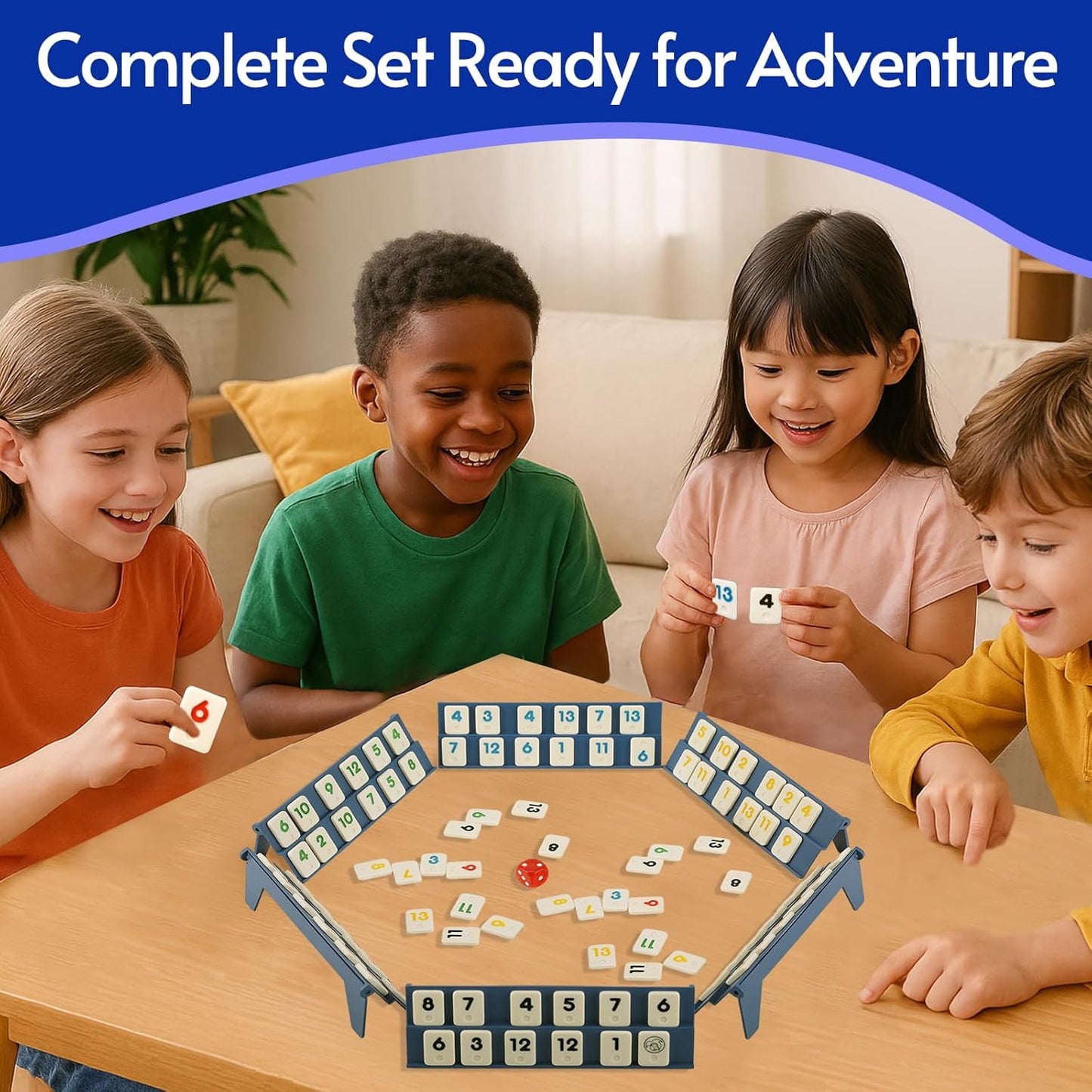 Mini Rummy Cube Game Set 6 Players with 6 Holders and 160 Rummy Tiles, Small Travel and Family Board Game for Adults and Kids