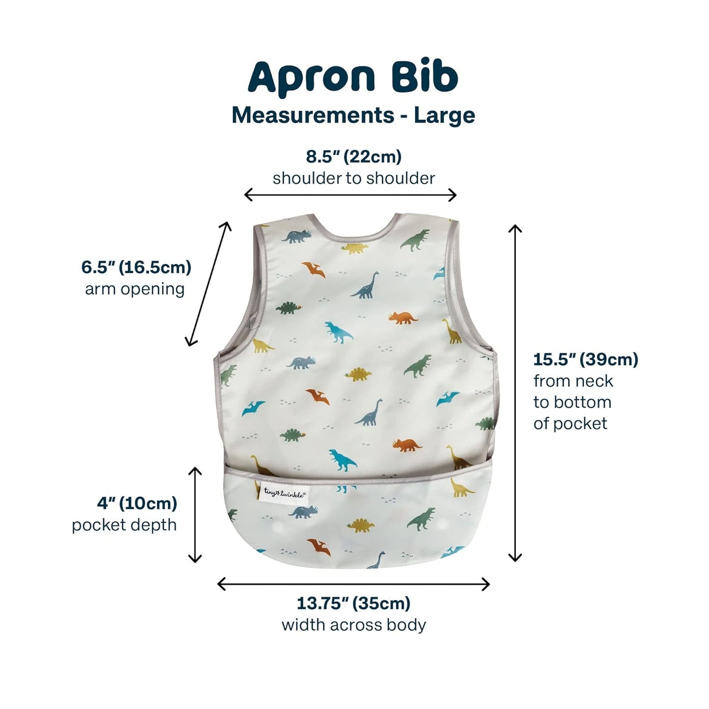 Tiny Twinkle Mess Proof Baby Bib - Waterproof & Lightweight Baby-Led Weaning Apron | 100% Recycled Polyester, Easy Clean & Machine Washable (Dinosaur,Large 2-4 Years)