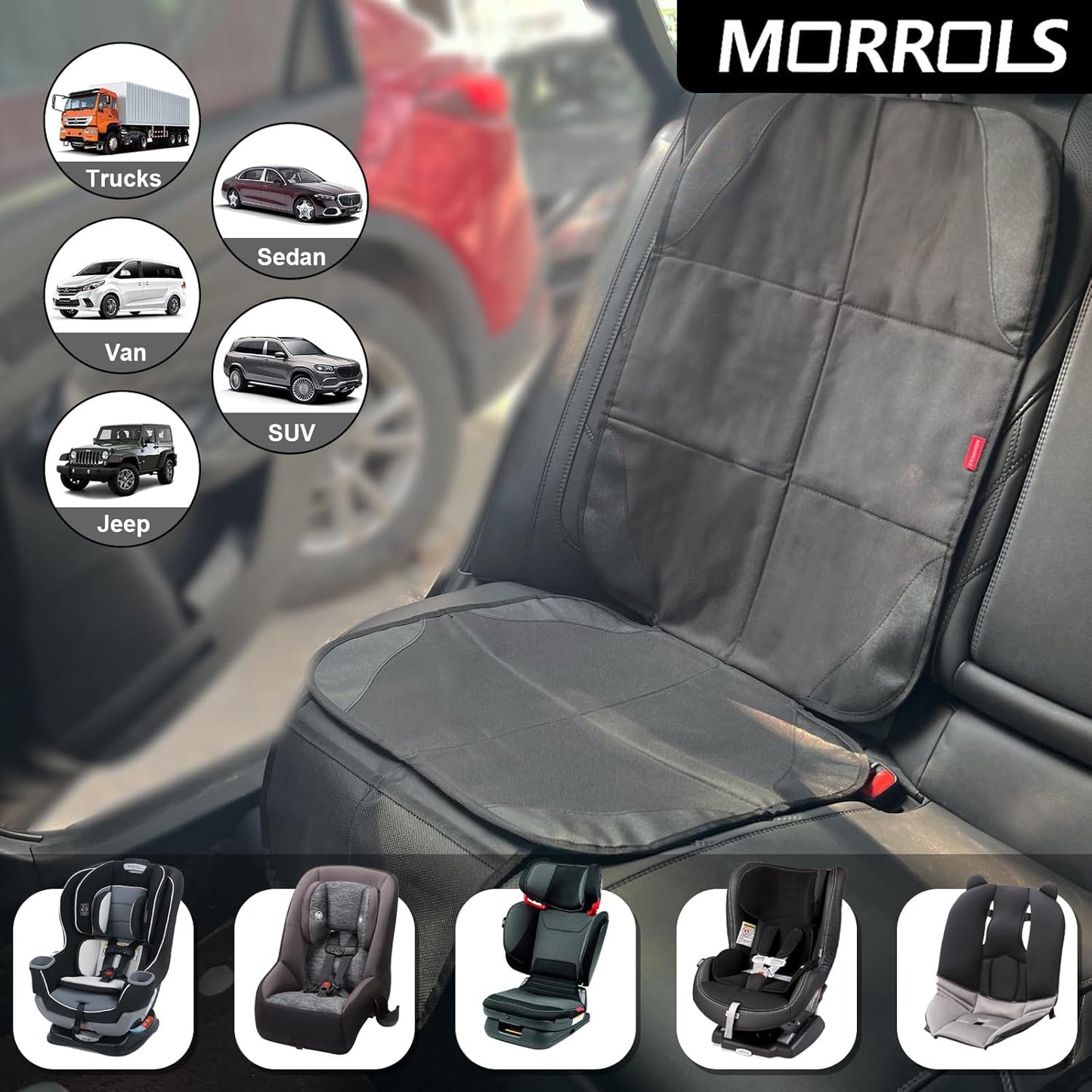 Car Seat Protector for Child Seats,1 Pack Car Seat Cushion,Waterproof Fabric Car Seat Covers for Non-Slip Backing Mesh Pockets for Baby,Pet,SUV, Sedan and Trunk(Black)