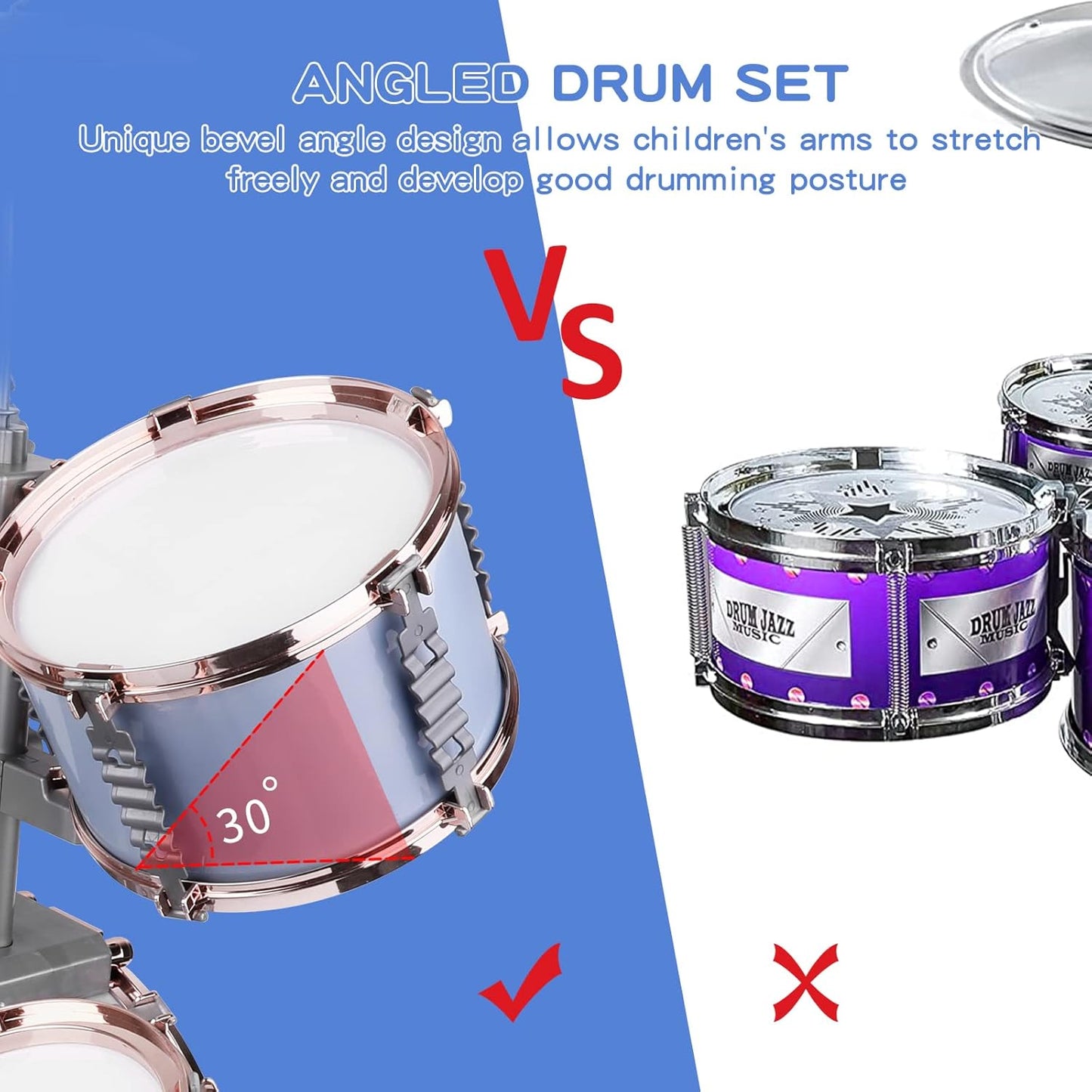 M SANMERSEN Kids Jazz Drum Set - 5 Drums with Stool - Rock Jazz Drum Kit - Musical Enlightenment Educational Toys Gift for Boys Girls