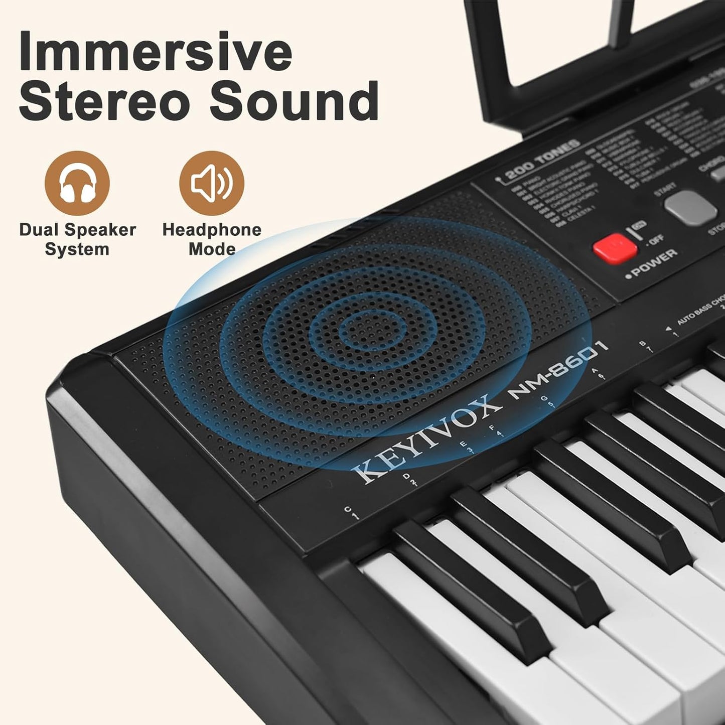 61-Key Portable Electronic Piano Keyboard with 200 Voices, 200 Rhythms, Teaching Modes, Recording, Microphone, Battery Power, Built-in Speakers, Child-Safe ABS