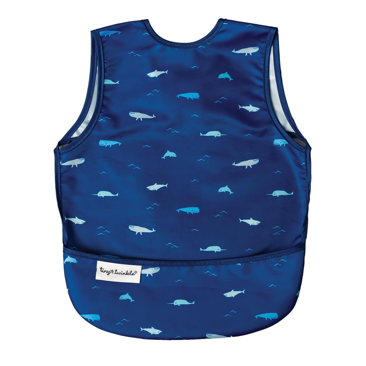 Tiny Twinkle Mess Proof Baby Bib - Waterproof & Lightweight Baby-Led Weaning Apron | 100% Recycled Polyester, Easy Clean & Machine Washable (Ocean Life, Large 2-4 Years)